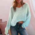thumbnail image 1 of Women's Lightweight Gradient Knit Sweater, Thin V-Neck Retro Long Sleeve Top, Loose Fit Casual Pullover for Spring and Fall, Breathable Comfortable Daily Wear, Christmas Party Fashion Top Green L, 1 of 5