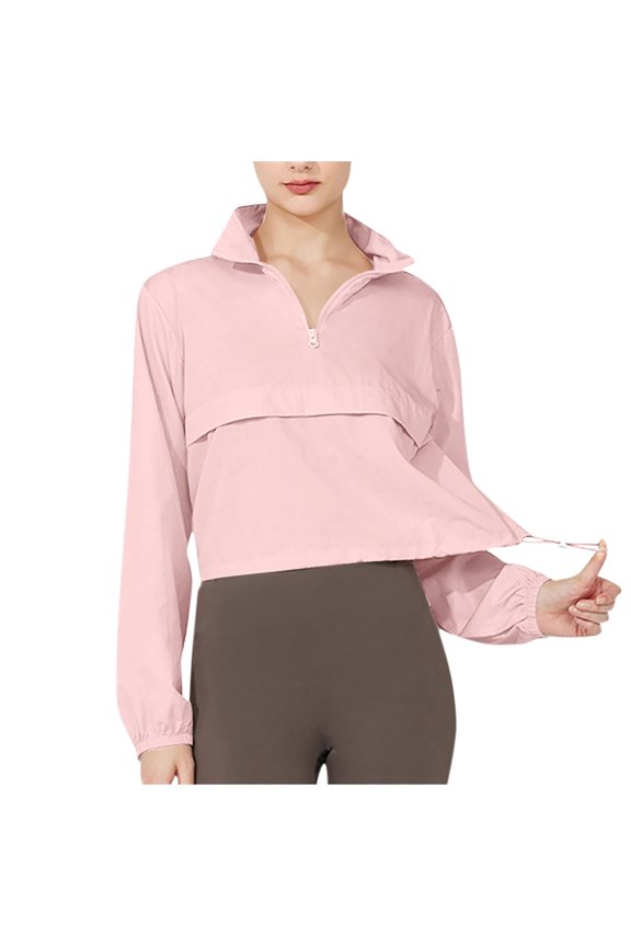 Women's Lightweight Half Zip Athletic Jacket Stand Collar Windproof Sun Protection Workout Outdoor Jacket