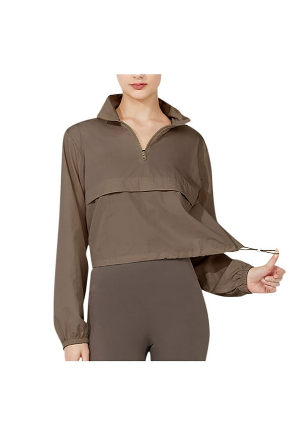 Women's Lightweight Half Zip Athletic Jacket Stand Collar Windproof Sun Protection Workout Outdoor Jacket