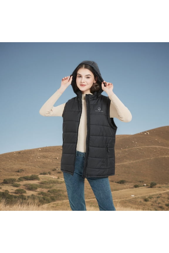 Women's Lightweight Heated Vest Smart Electric Rechargeable Jacket With Removable Hood (Battery Included)