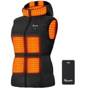 Womens Lightweight Heated Vest with Detachable Hood - Includes 7.4V 16000mAh Battery Pack Black,M