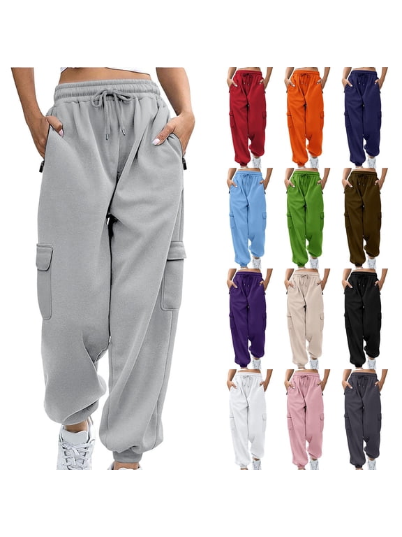 Women's Lightweight High Waist Casual Pants with Pockets Relaxed Fit Soft Lounge Trousers for Everyday Comfort