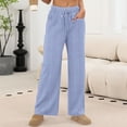 thumbnail image 1 of Women's Lightweight High Waisted Drawstring Adjustable Loose Wide Leg Lounge Pants with Pockets Trousers Blue XXL, 1 of 8