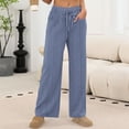 thumbnail image 1 of Women's Lightweight High Waisted Drawstring Adjustable Loose Wide Leg Lounge Pants with Pockets Trousers Navy L, 1 of 8