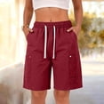 thumbnail image 1 of Women's Lightweight Hiking Cargo Only Moment Women Knee Length Shorts Chemical Fiber Blends Jean High Waisted Trendy Patch Pockets Casual Summer Button Fly Stretchy Denim Shorts Red,2XL, 1 of 9