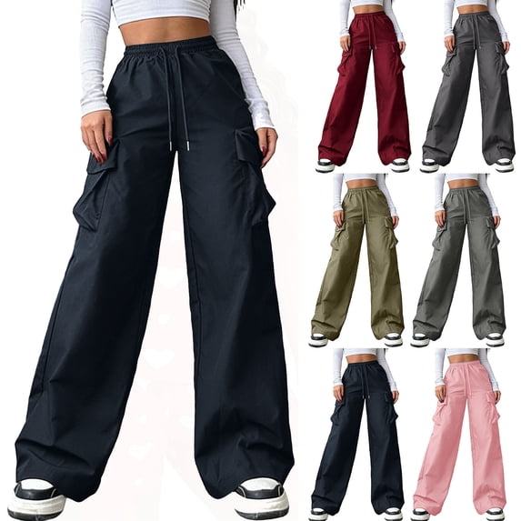 Women's Lightweight Hiking Cargo Pants Ladies' Loose Casual Pants With Pockets And Straight Leg Work Pants Black L