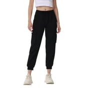 NEIKU Women's Lightweight Hiking Cargo Pants Outdoor Quick Dry Casual Travel Sweatpants Joggers Elastic Waist Button Pockets Black L