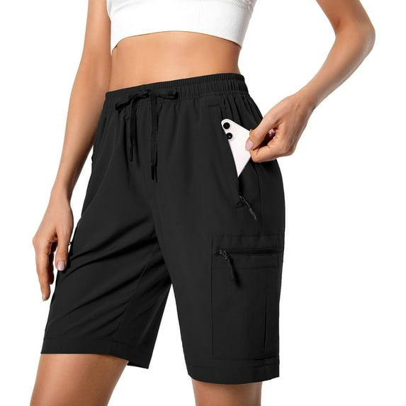 Women's Lightweight Hiking Cargo Shorts Quick Dry Athletic Shorts for Camping Travel Golf with Zipper Pockets Water Resistant