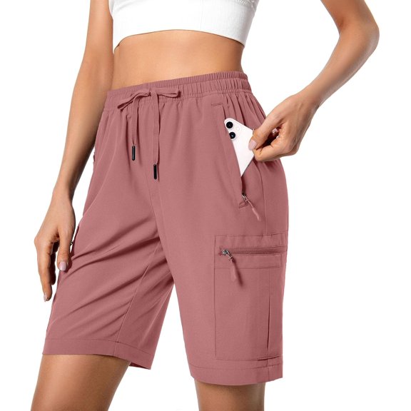 Women's Lightweight Hiking Cargo Shorts Quick Dry Athletic Shorts for Camping Travel Golf with Zipper Pockets Water Resistant