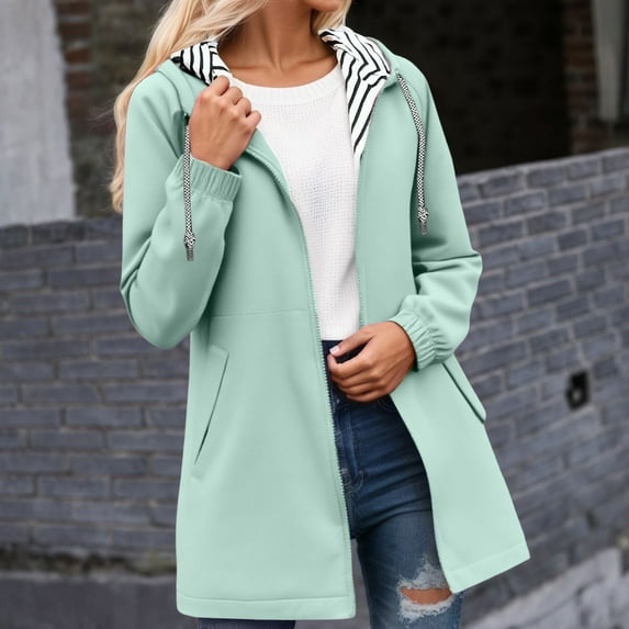 Women's Lightweight Hiking Windbreaker Jacket With Hood Striped Pockets Outdoor Anorak Coat For Trekking Travel