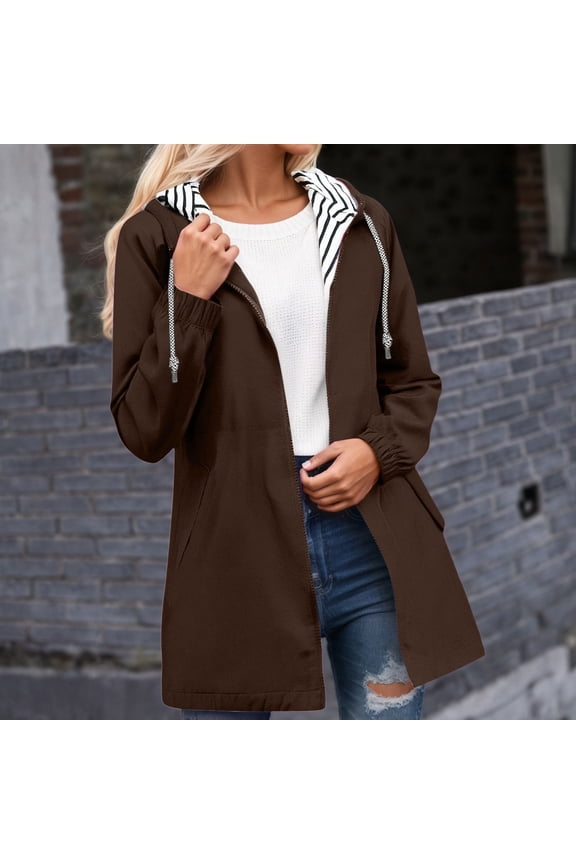 Women's Lightweight Hiking Windbreaker Jacket With Hood Striped Pockets Outdoor Anorak Coat For Trekking Travel