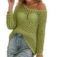 thumbnail image 1 of Women's Lightweight Hollow Out Knit Beach Cover Up Long Sleeve Casual Loose Fit Summer T-Shirt For Outing Oversized T-shirts Short Sleeve Crewneck Casual Tops, 1 of 6
