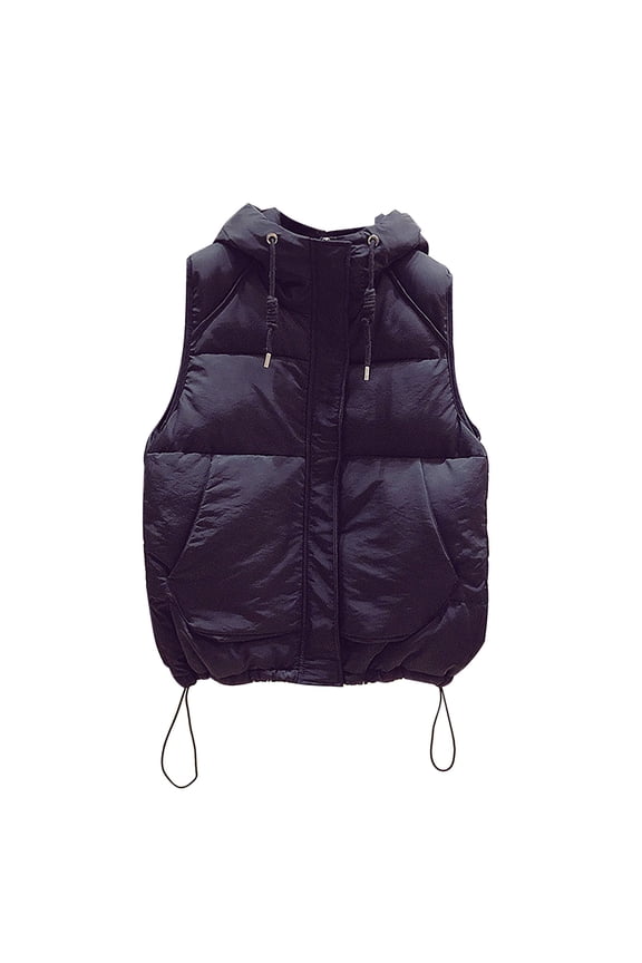 Women's Lightweight Hooded Cropped Puffer Vest Quilted Padded Zip up Sleeveless Jacket Lapel Waistcoat with Pockets
