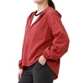 thumbnail image 1 of Women's Lightweight Hooded Jacket Long Sleeve Zip Up Breathable Solid Color Outerwear with Pockets Red XL(XL), 1 of 8