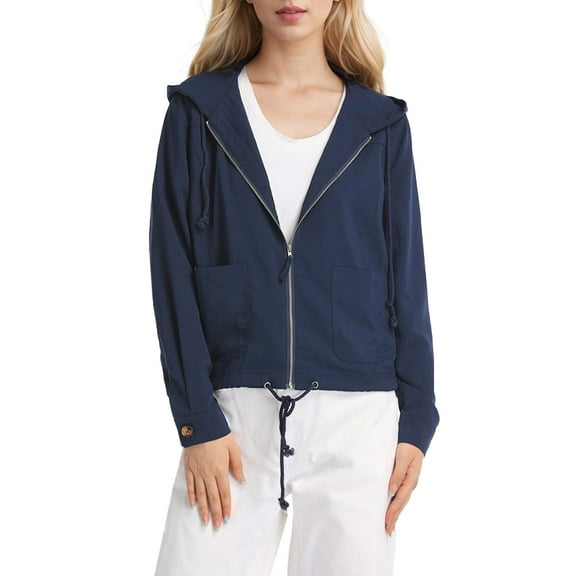 Women's Lightweight Hooded Jacket Zip Front Casual Coat with Pockets