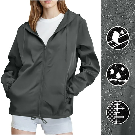 Women's Lightweight Hooded Rain Coat Waterproof Breathable Outdoor Windbreaker Thin Jacket Fall Raincoat for Hiking