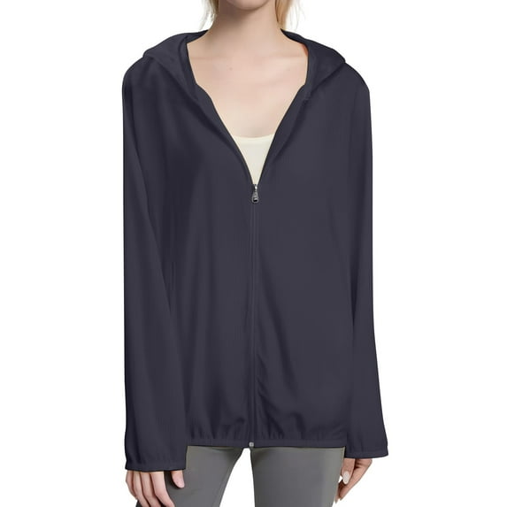 Women's Lightweight Hooded Rain Jacket – Water-Resistant Zip-Up Windbreaker for Outdoor Sports | Baberdicy | Female Solid Color Hooded Sun Clothing Jacket Lightweight Close (Black | L)