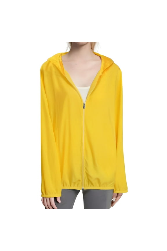 Women's Lightweight Hooded Rain Jacket – Water-Resistant Zip-Up Windbreaker for Outdoor Sports | Baberdicy | Female Solid Color Hooded Sun Clothing Jacket Lightweight Close (Yellow | L)