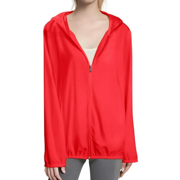 Women's Lightweight Hooded Rain Jacket – Water-Resistant Zip-Up Windbreaker for Outdoor Sports | Baberdicy | Female Solid Color Hooded Sun Clothing Jacket Lightweight Close (Red 2 | 3XL)