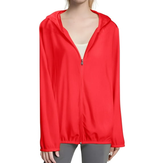 Women's Lightweight Hooded Rain Jacket – Water-Resistant Zip-Up Windbreaker for Outdoor Sports | Baberdicy | Female Solid Color Hooded Sun Clothing Jacket Lightweight Close (Red 2 | 5XL)