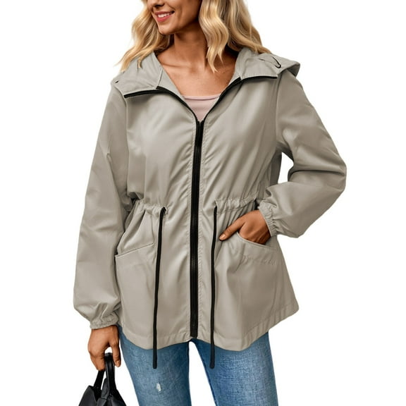 Women's Lightweight Hooded Rain Jacket Windproof Outdoor Casual Coat for Spring Summer Fall Daily Wear