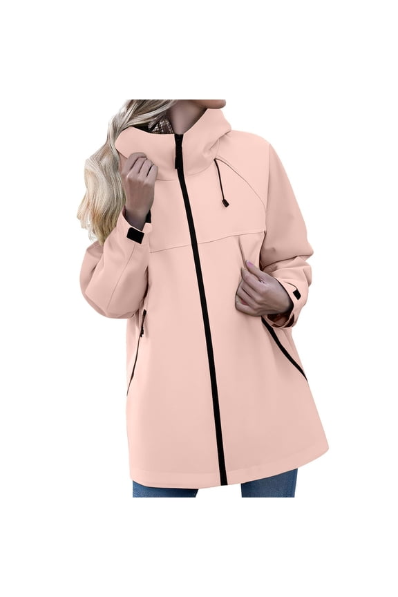 Women's Lightweight Hooded Windbreaker Jacket, Waterproof Softshell Outdoor Coat with Adjustable Drawstring, Casual Loose Fit