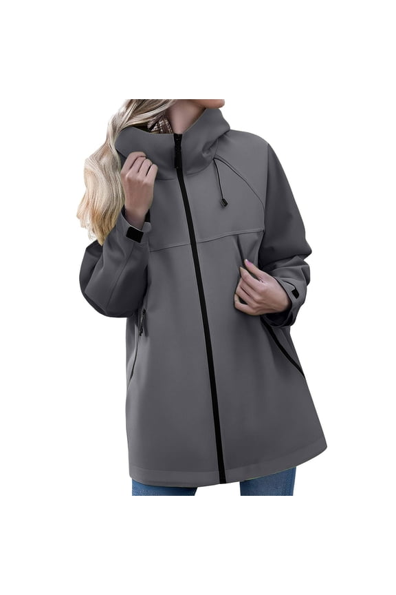 Women's Lightweight Hooded Windbreaker Jacket, Waterproof Softshell Outdoor Coat with Adjustable Drawstring, Casual Loose Fit