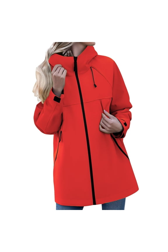 Women's Lightweight Hooded Windbreaker Jacket, Waterproof Softshell Outdoor Coat with Adjustable Drawstring, Casual Loose Fit
