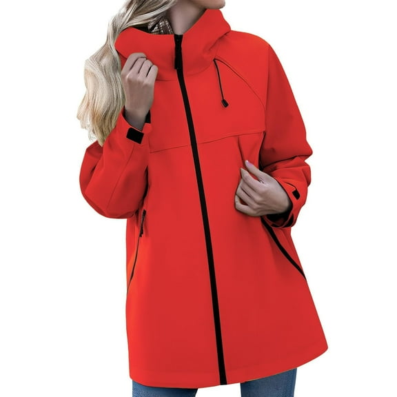 Women's Lightweight Hooded Windbreaker Jacket, Waterproof Softshell Outdoor Coat with Adjustable Drawstring, Casual Loose Fit