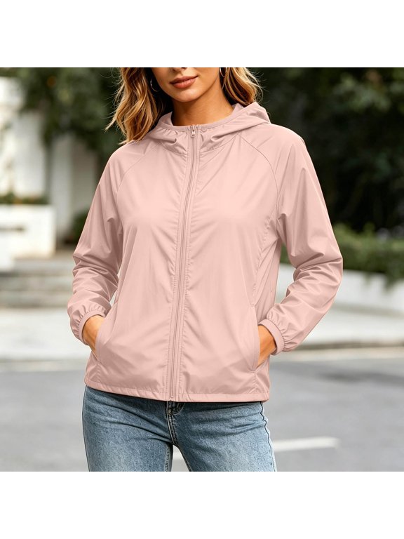 Women's Lightweight Hooded Zip Up Jacket – Versatile Summer Sun Protection Coat in Sizes S-4XL, Breathable Outdoor Casual Outerwear for Daily Travel