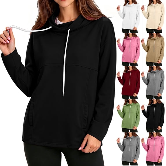 Women's Lightweight Hoodie Funnel Neck Sweatshirts Drawstring Aesthetic Drop Shoulder Long Sleeve Pullover Top With Side Pockets
