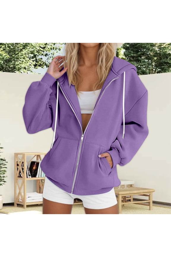 Women's Lightweight Hoodies Full Zip Up Oversized Sweatshirts with Pockets Long Sleeve Thin Casual Hooded Jackets 2025 Fashio,womens christmas sweatshirts,holiday sweatshirts (Purple,S)