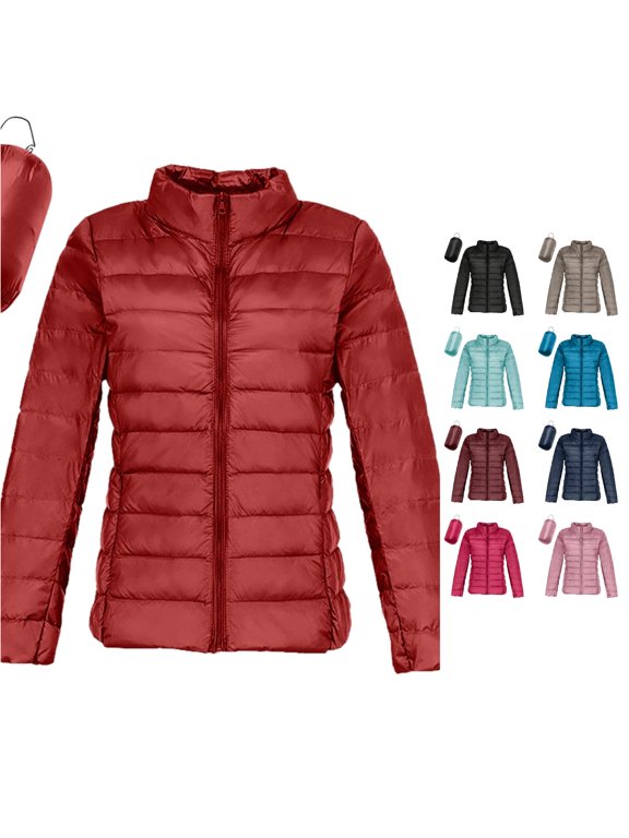 Women's Lightweight Hoodless Down Coat Warm Winter Jacket Short Slim Fit Outerwear