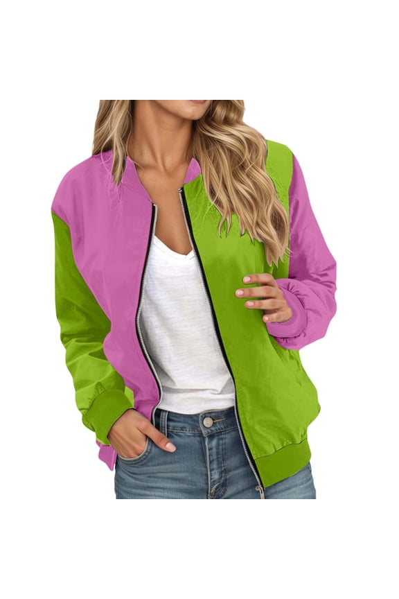 Women's Lightweight Jacket Color Block Long Sleeve Loose Fit Track Jackets Casual Comfy Tops Trendy 2025