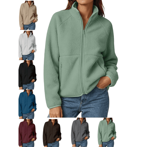 Women's Lightweight Jacket Full Zip Mock Neck Casual Long Sleeve Outwear with Zippered Pockets Fall Winter Fashion