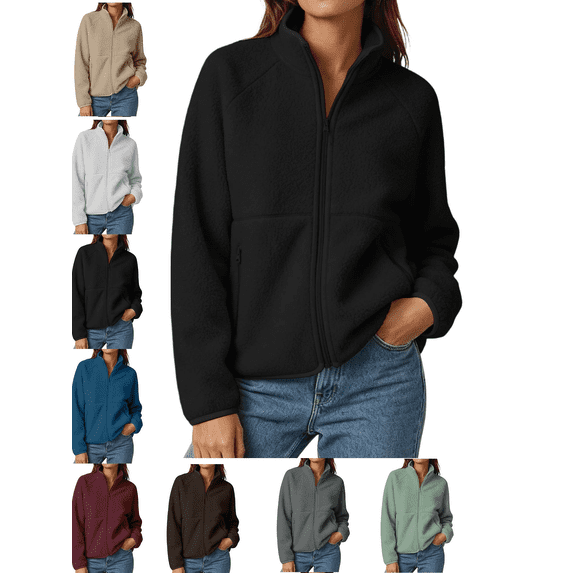 Women's Lightweight Jacket Full Zip Mock Neck Casual Long Sleeve Outwear with Zippered Pockets Fall Winter Fashion