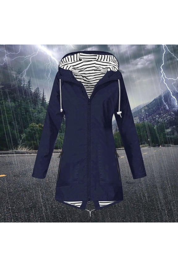 Women's Lightweight Jacket Solid Color Hooded Windproof Raincoat with Pockets Outdoor Wear