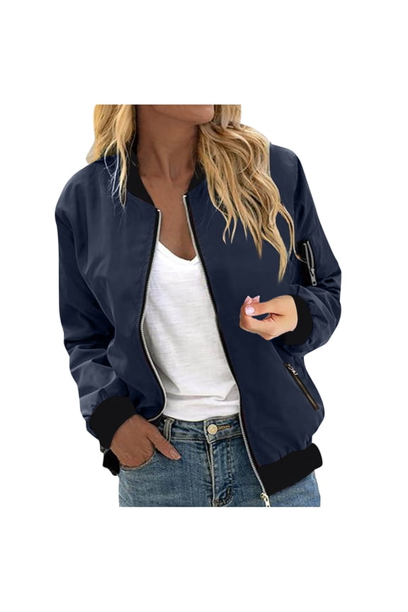 Women's Lightweight Jacket Zip-Up Windbreaker with Pockets for Spring and Fall Blue XL