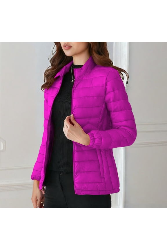 Women's Lightweight Jackets Winter Long Sleeve Quilted Jacket Slim Fitting Outwear Padded Coats with Pockets XXL
