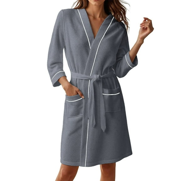 Women's Lightweight Kimono Robe 3/4 Sleeve Knee Length Bathrobe Soft Comfortable Sleepwear Wear Spa Relaxation Home Wear Sleepshirts for Women Nightgown Comfy Sleepwear
