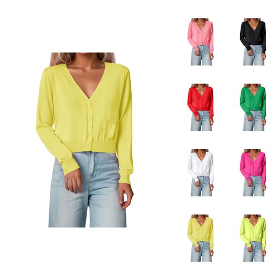 Women's Lightweight Knit Cardigan Long Sleeve Short V Neck Open Front Sweater Casual Wear With Pockets For Spring Fall Winter Cardigan Sweaters for Women