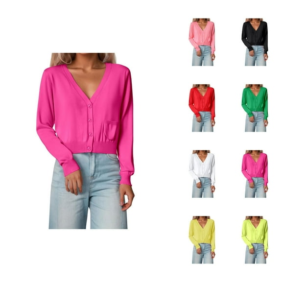 Plus Size Cardigans for Women Chic Lightweight Open Front Women's Cardigan Knit Long Sleeve Short V Neck Sweater Casual Wear With Pockets For Spring Fall Winter