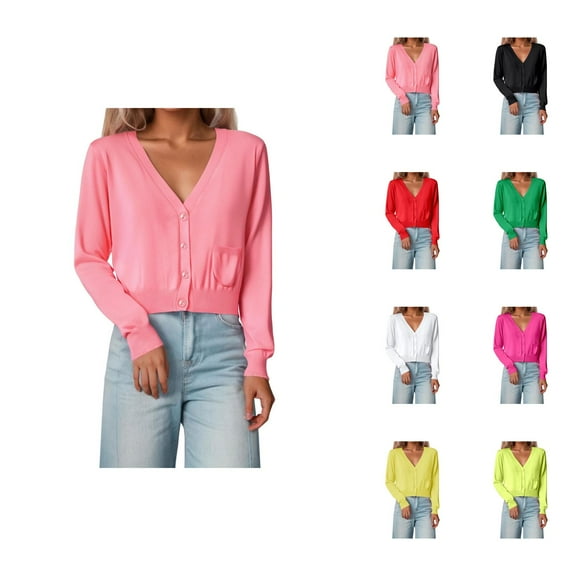 Women's Lightweight Knit Cardigan Long Sleeve Short V Neck Open Front Sweater Casual Wear With Pockets For Spring Fall Winter Cardigan Sweaters for Women