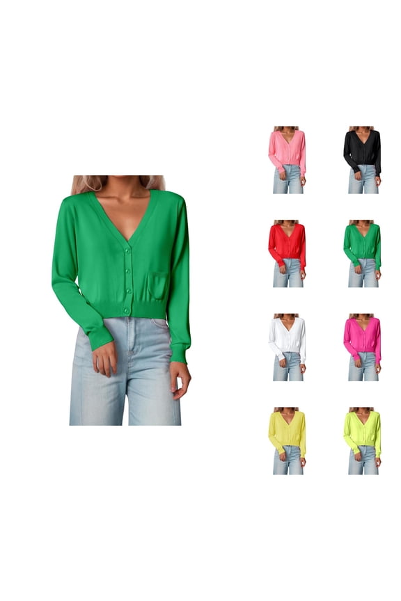 Women's Lightweight Knit Cardigan Long Sleeve Short V Neck Open Front Sweater Casual Wear With Pockets For Spring Fall Winter Cardigan Sweaters for Women