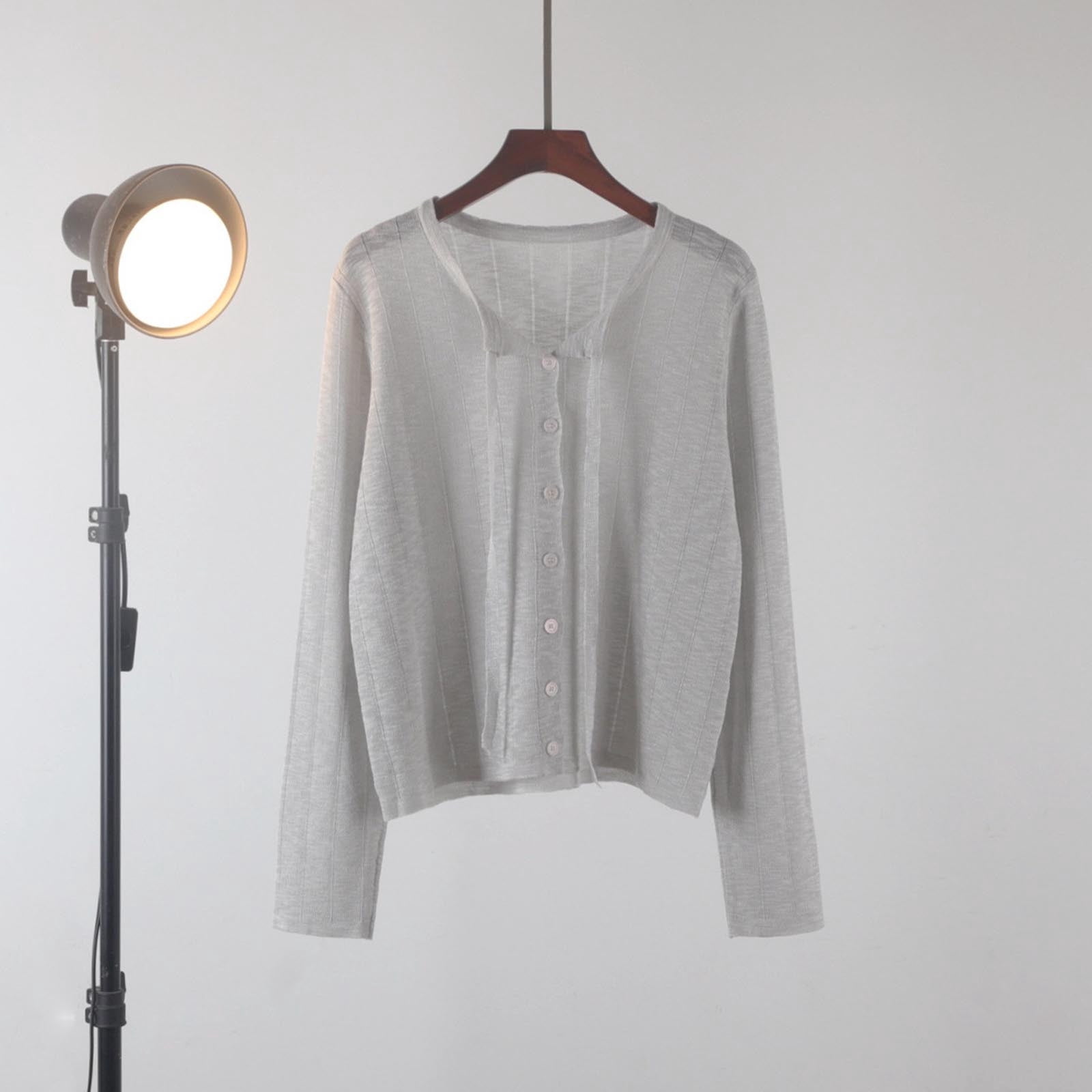 Women's Lightweight Knit Cardigan Sheer V Neck Long Sleeve Button