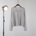 thumbnail image 1 of Women's Lightweight Knit Cardigan Sheer V Neck Long Sleeve Button Front Cropped Casual Outwear Tops Gray M, 1 of 5