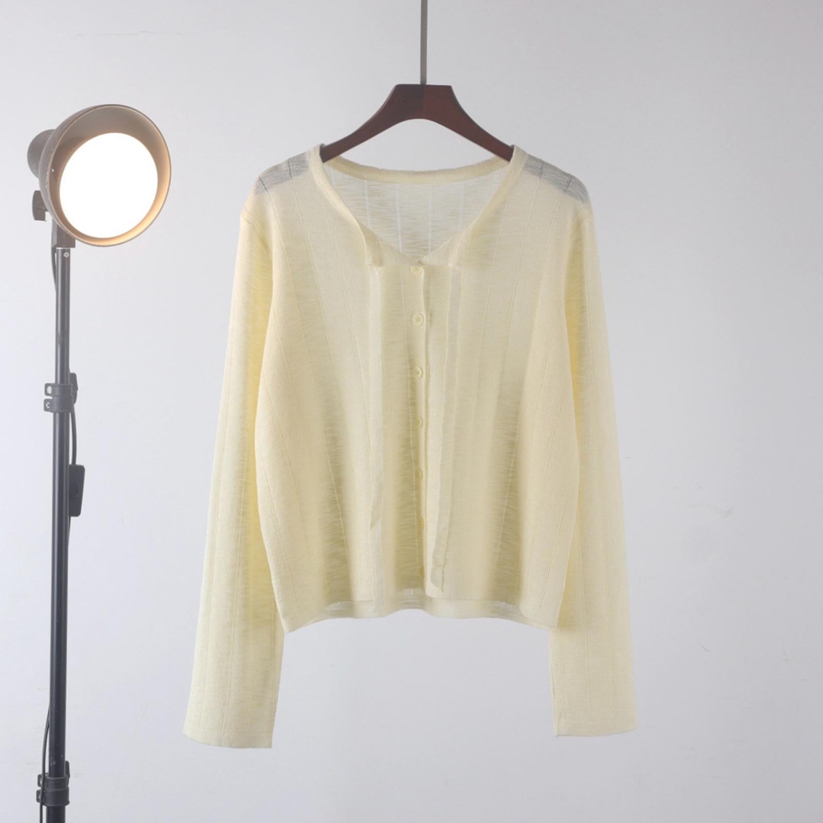 Women's Lightweight Knit Cardigan Sheer V Neck Long Sleeve Button