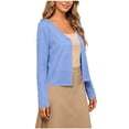 thumbnail image 1 of Women's Lightweight Knit Cardigan Single Button V Neck Long Sleeve Cropped Sweater Tops Open Front Summer Cover Ups Outerwear Light Blue, 1 of 5