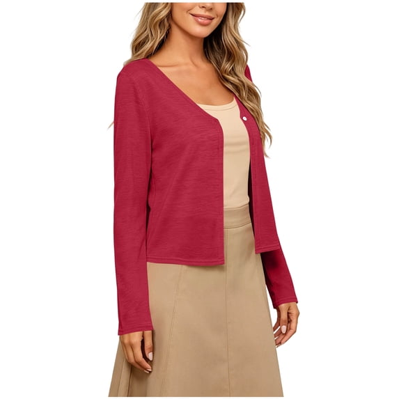Women's Lightweight Knit Cardigan Single Button V Neck Long Sleeve Cropped Sweater Tops Open Front Summer Cover Ups Outerwear Red