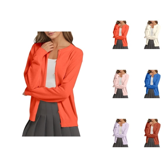 Women's Lightweight Knit Cardigan Solid Color Round Neck Open Front Sweater Casual Loose Fit Thin Cover Up Outerwear Cardigan Sweaters for Women